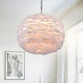 Life White Feather And Chrome 18 Inch Pendant Lamp
