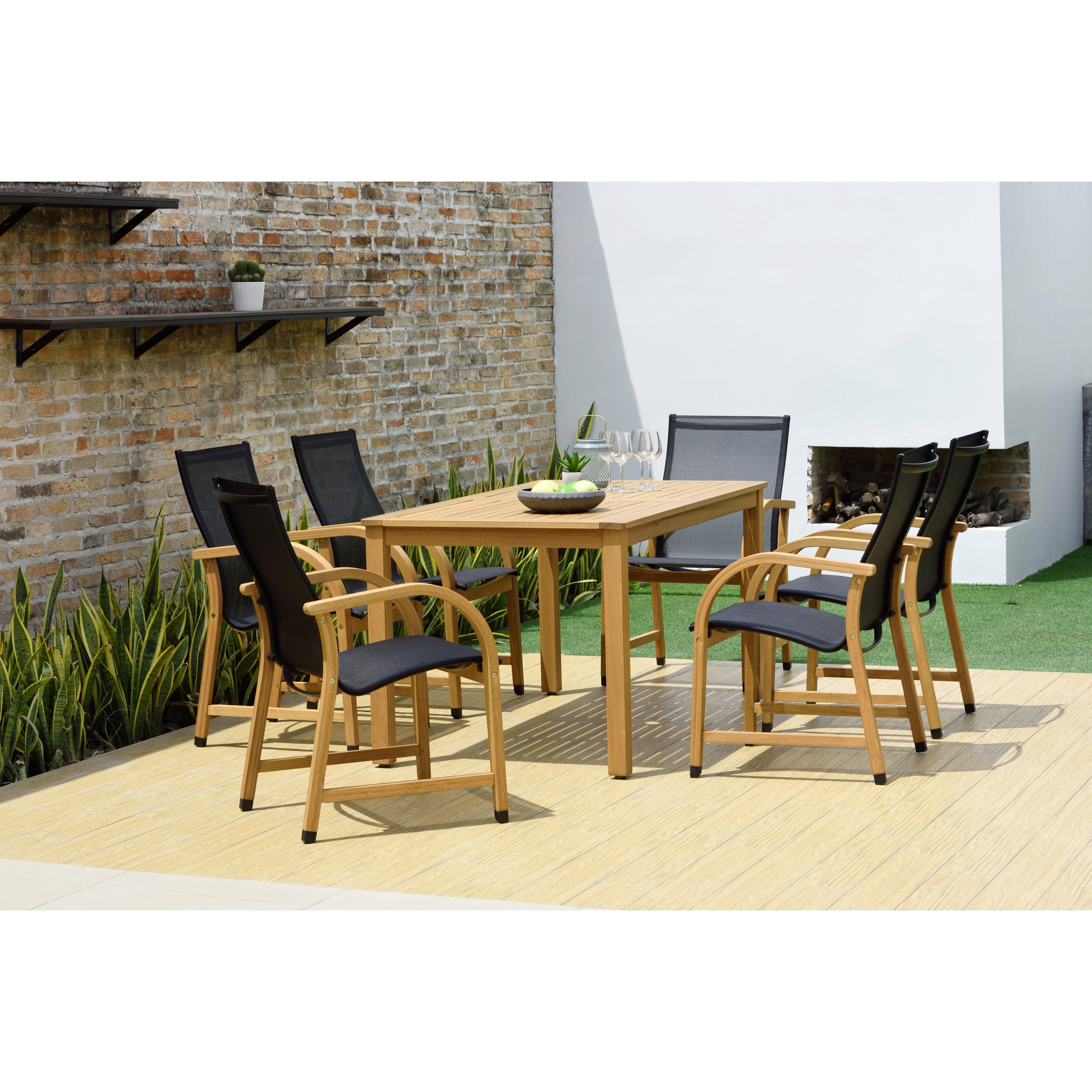 Lifestyle Garden 7 Piece Outdoor Wood Dining Set Teak Finish