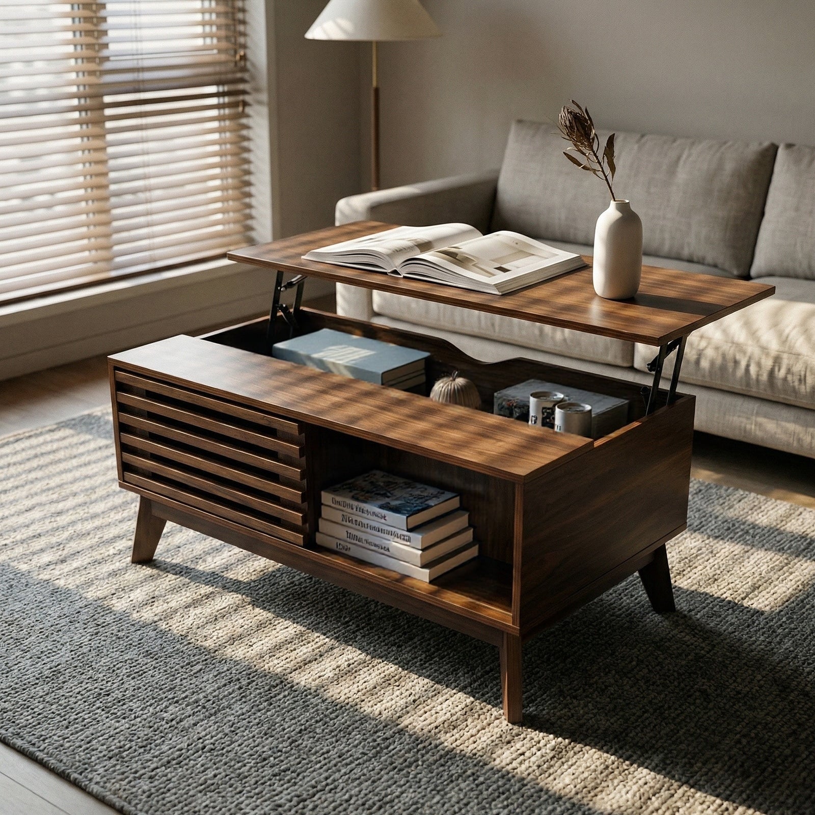 Lift Top Coffee Table Center Table For Living Room Walnut Side Table Sofa Table End Table With Storage