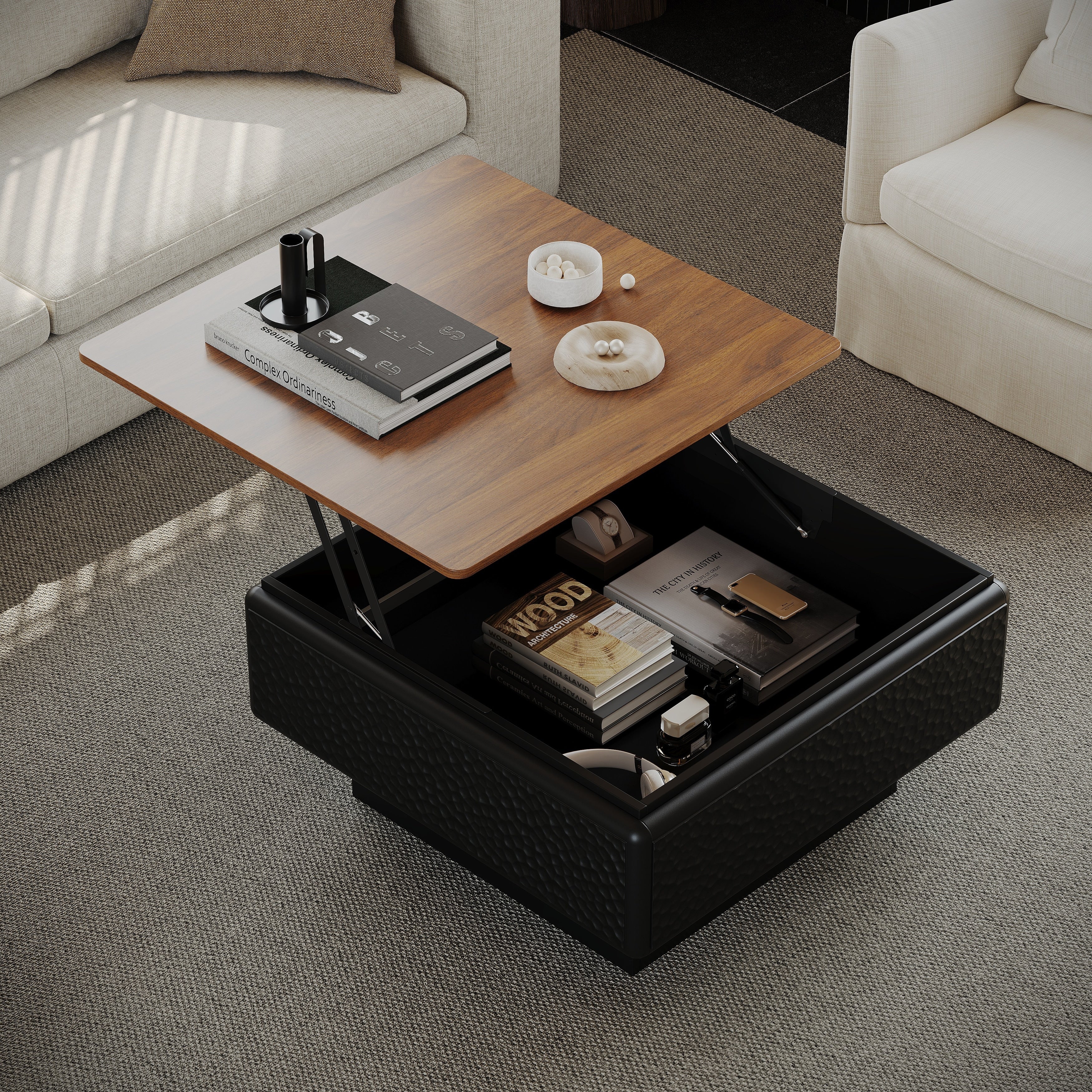 Lift Top Coffee Table Square Center Table With Hidden Storage Black Brown End Table Sofa Table Cocktail Table
