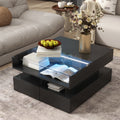 Lift Top Coffee Table With 2 Drawers Square Center Table Black Side Table Sofa Table With Led Lights