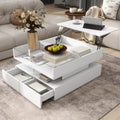 Lift Top Coffee Table With 2 Drawers Square Center Table Side Table White Sofa Table With Led Lights