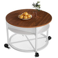 Lift Top Round Coffee Table With Rgb Led Lights Rolling Storage Table With Lockable Casters For Living Room