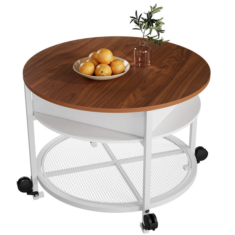 Lift Top Round Coffee Table With Rgb Led Lights Rolling Storage Table With Lockable Casters For Living Room