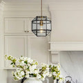 Light Anitque Coffee Paiting Lantern Polyhedral Pendant Lamp With Clear Glass