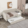 Light Beige Twin Size Upholstered Daybed Sofa Bed With Trundle Bed