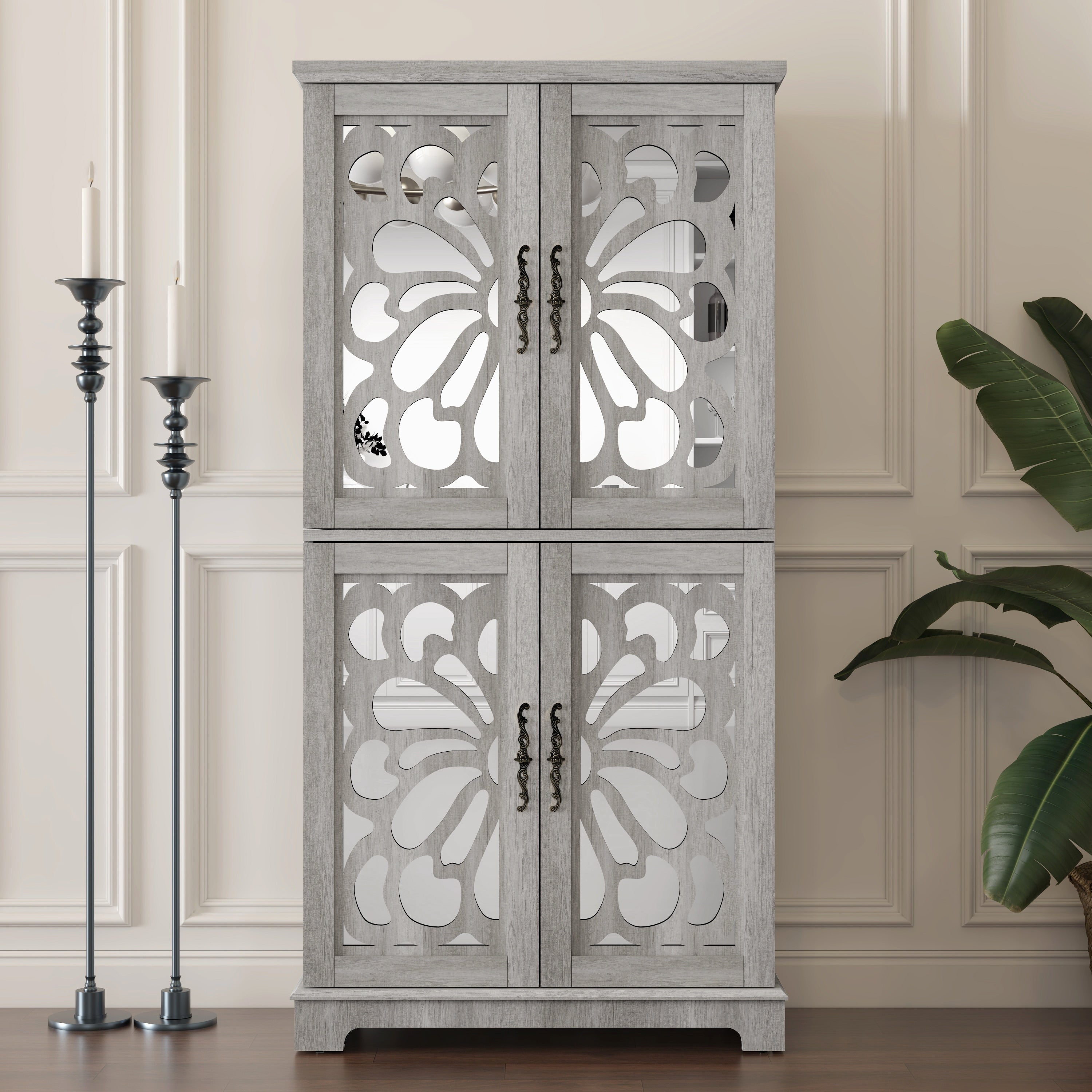 Light Gray Display Cabinet Side Cabinet Storage Cabinet With Adjustable Shelves Sideboard Dresser Accent Cabinet