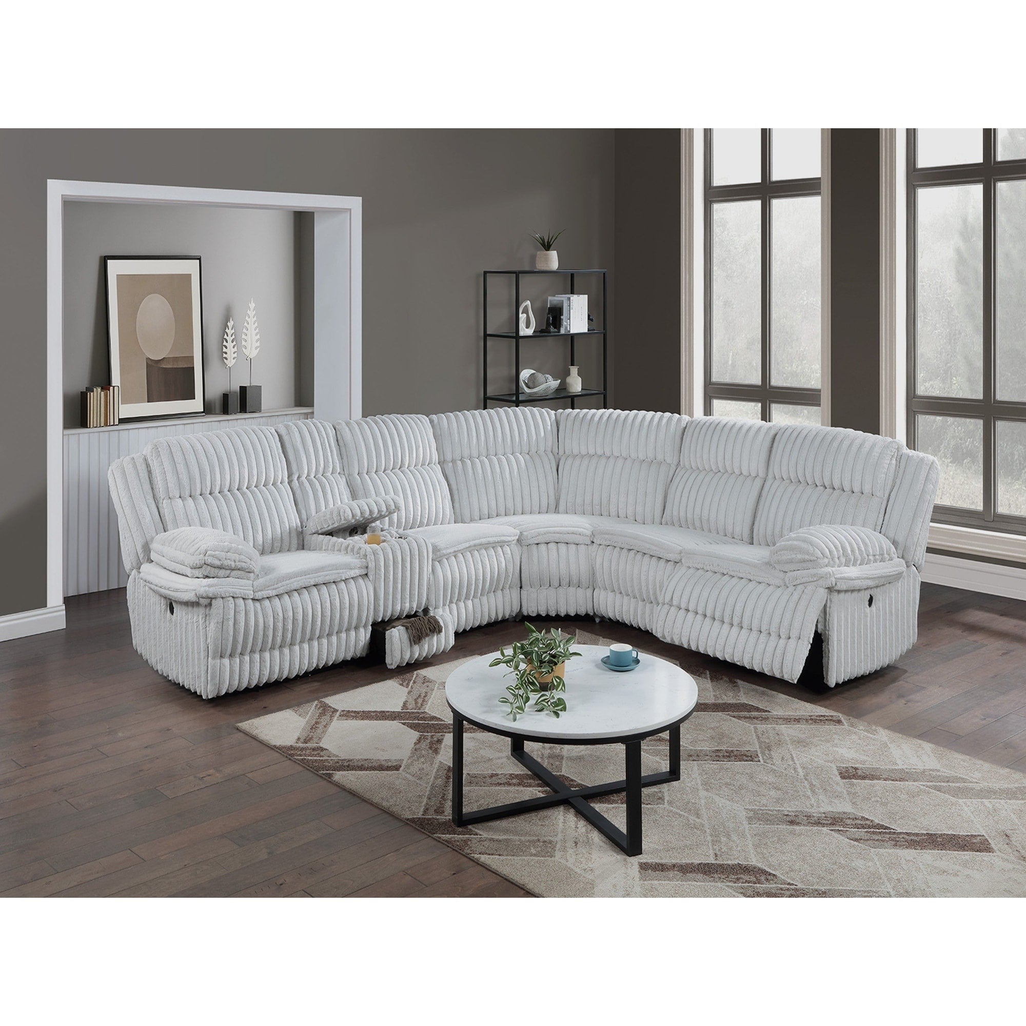 Light Gray Finish Manual Sectional Set 3Pc Hidden Drawer Upholstered Sectional