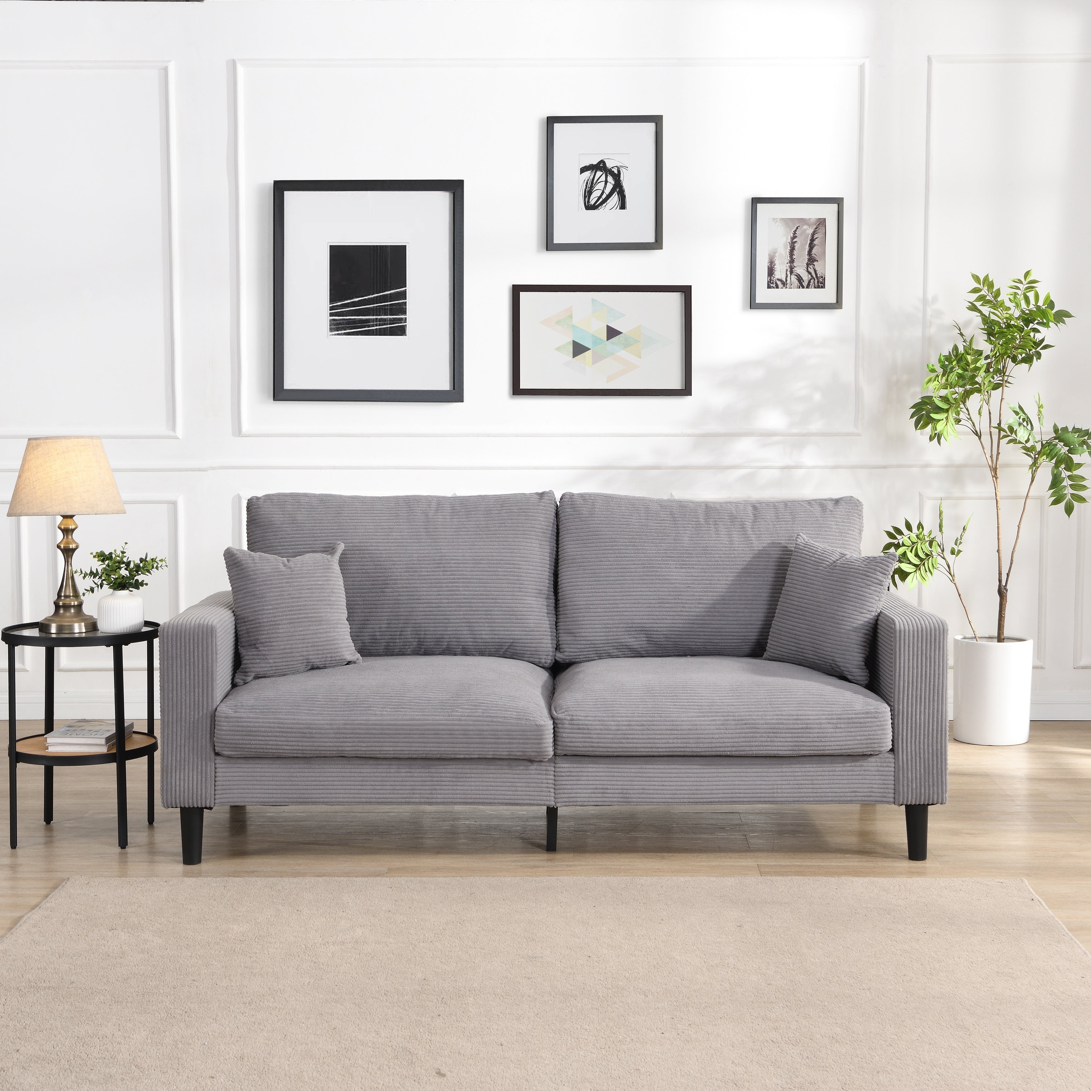 Light Gray Living Room Sofa Couch With 2 Pillows 74 3 Seater Sofa Accent Couch Settee 3 Seater Sofa Couch