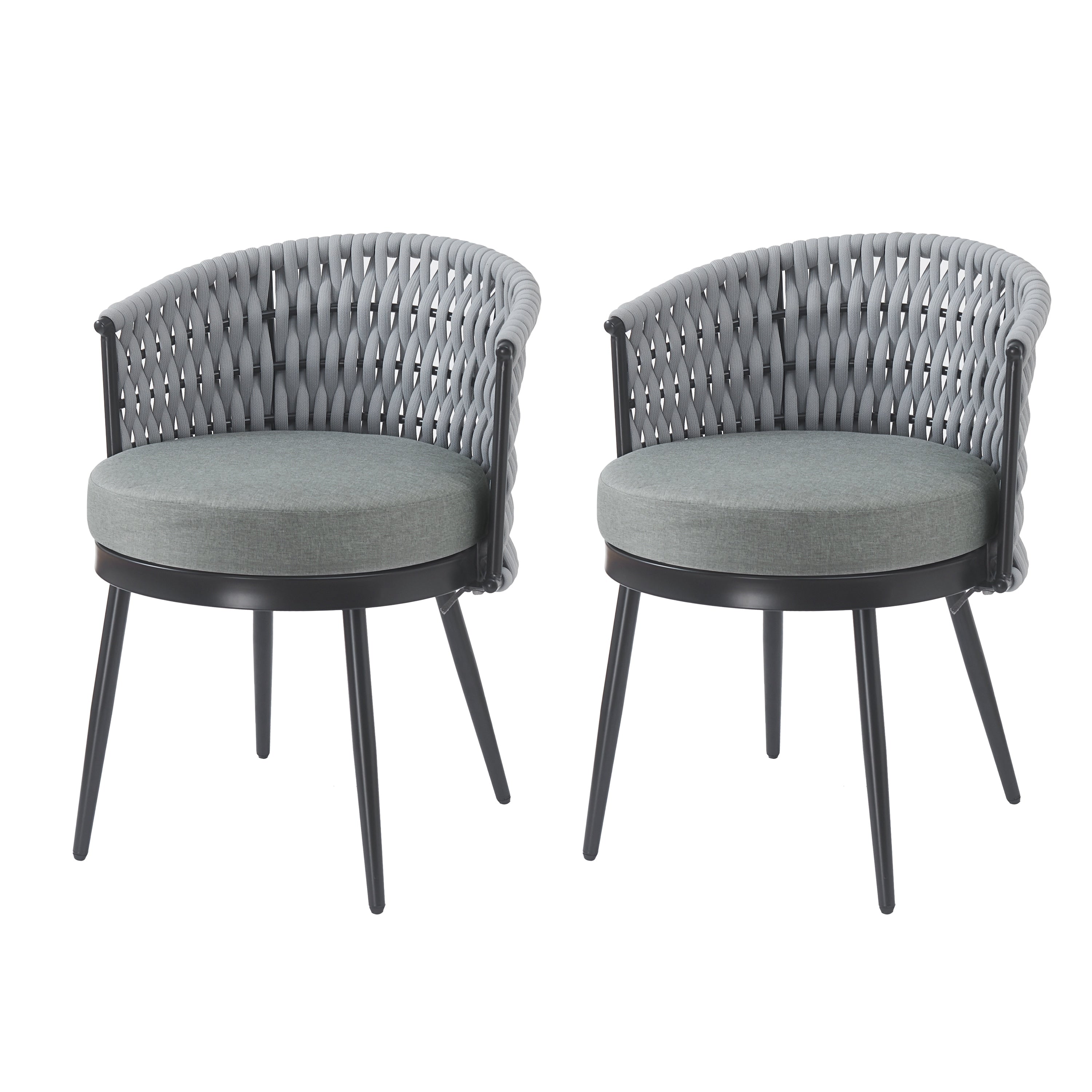 Light Gray Outdoor Dining Chairs Padded Chairs Set Of 2 With Metal Frame Patio Chair Armchairs Leisure Chairs