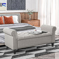 Light Gray Upholstered End Of Bed Bench With Rolled Arms Storage Bench Indoor Bench Window Bench With Wood Legs