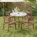 Light Gray Wood Outdoor Dining Set With With 47.2 Round Dining Table 4 Ergonomic Chairs Patio Table Chairs Set