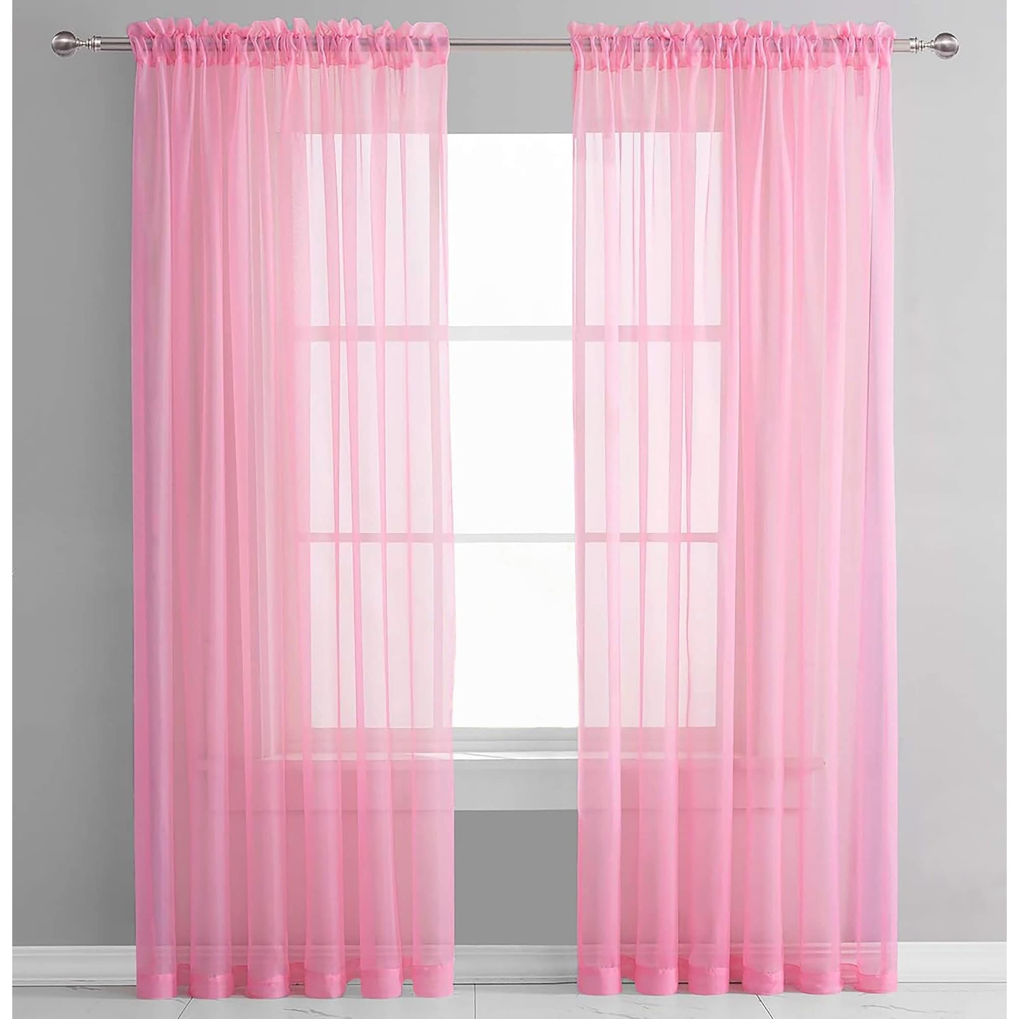 Light Pink Sheer Window Rod Pocket Curtain Set 90 Inches Long 2 Panels