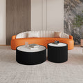 Light Sintered Stone Top With Unique Gold Pattern Cylinder Shape Leather Coffee Modern Sofa Table In Black
