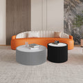 Light Sintered Stone Top With Unique Gold Pattern Cylinder Shape Leather Coffee Modern Sofa Table In Gray