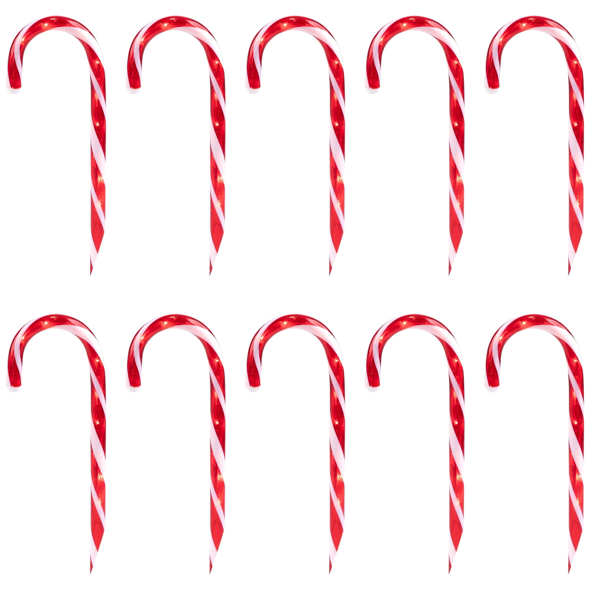 Set Of 10 Lighted Outdoor Candy Cane Christmas Lawn Stakes 12
