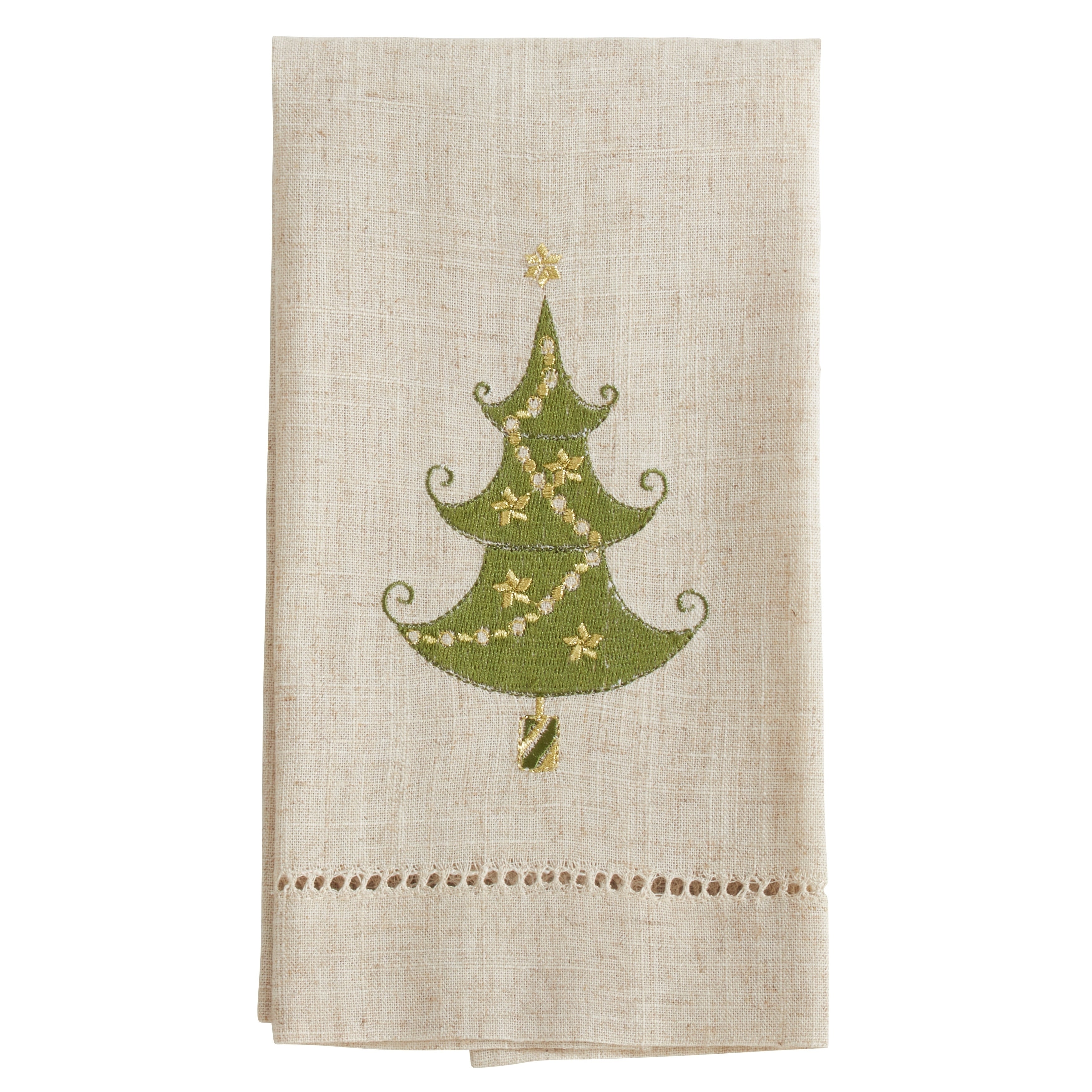 Lighted Christmas Tree Design Embroidered And Hemstitched Guest Towels Set Of 4