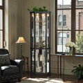 Lighted Corner Curio Cabinet With Glass Doors Elegant Display Case For Living Room Bar And Wine Storage