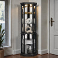 Lighted Corner Curio Cabinet With Glass Doors Tall Display Case With Mirrored Back For Living Room