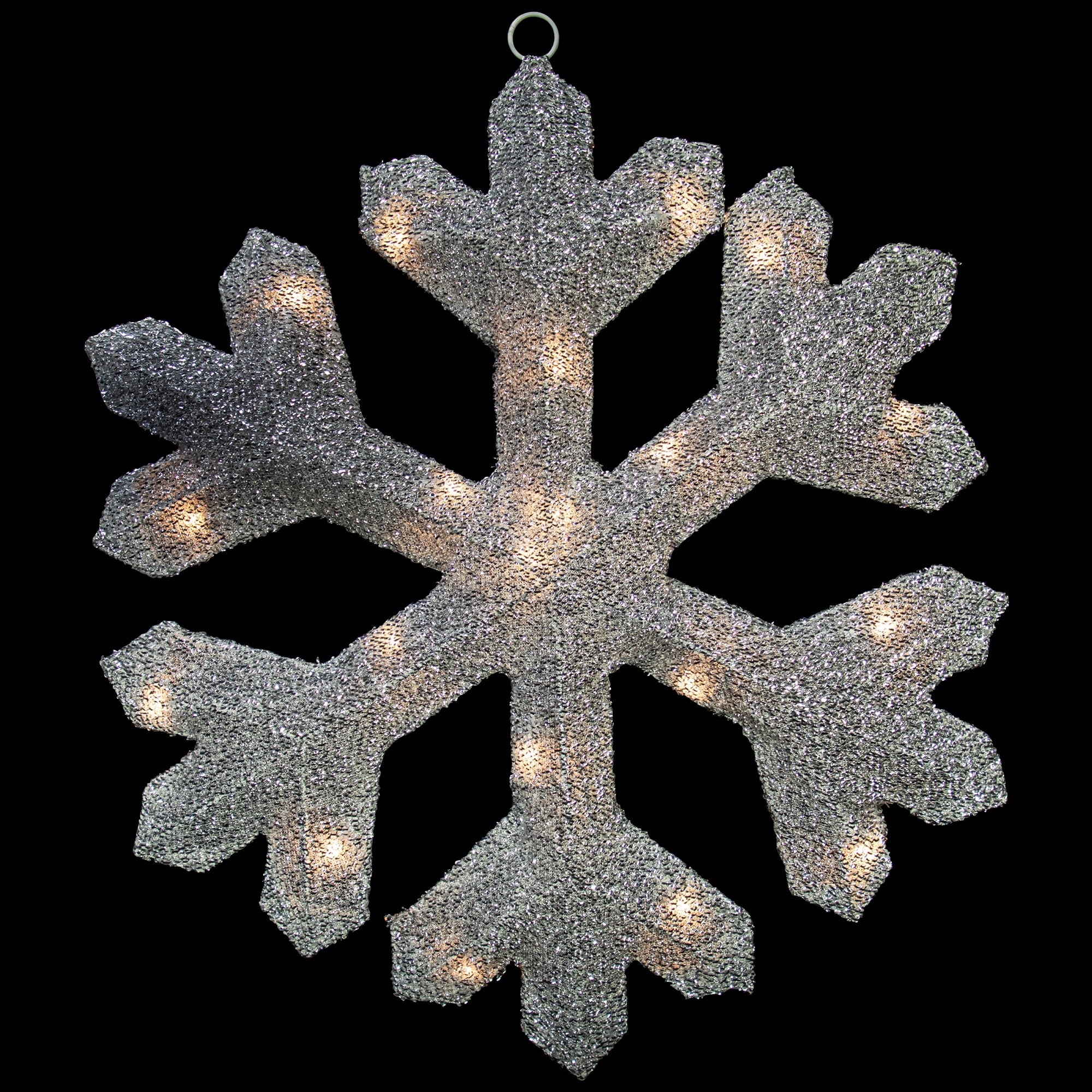 20 Lighted Silver Tinsel Christmas Snowflake Window Decoration