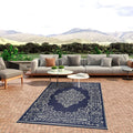 Lightweight Indoor Outdoor Reversible Plastic Area Rug 5.9 X 8.9 Feet Medallion Oriental Blue N A