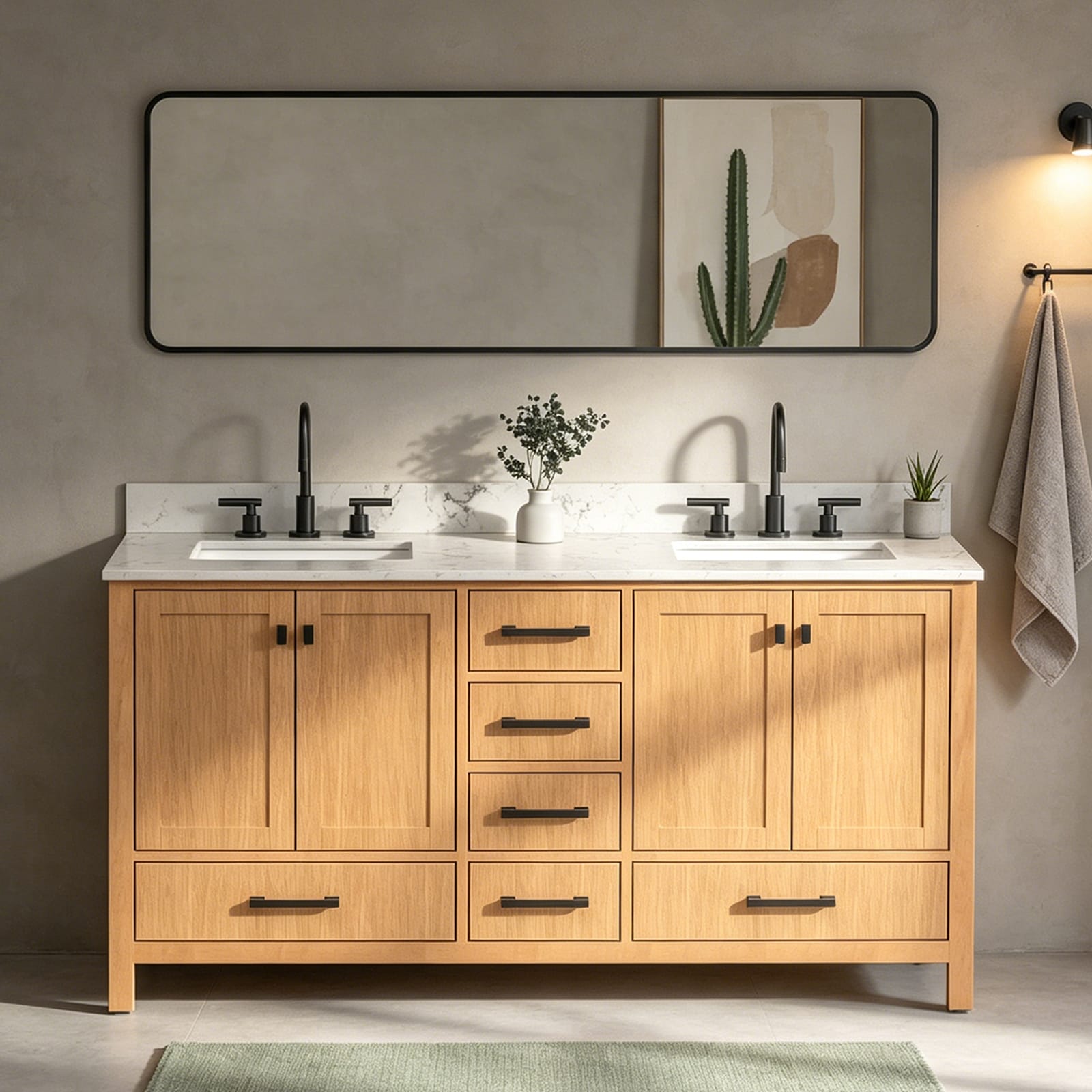 Lignora 60 Inch Modern Natural Double Sink Light Oak Bathroom Vanity With Top
