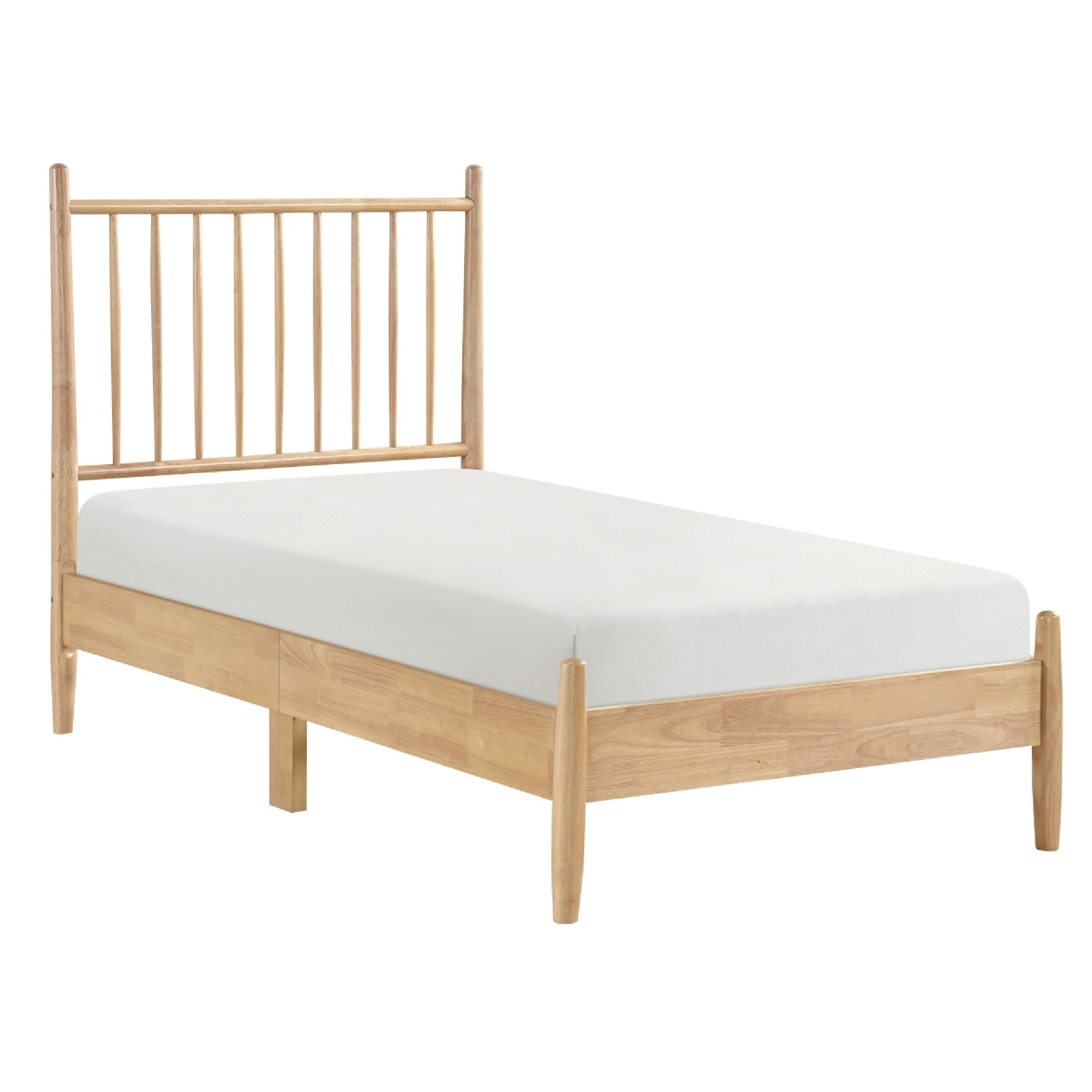 Lika Twin Platform Bed Slatted Headboard Extended Posts Natural Brown