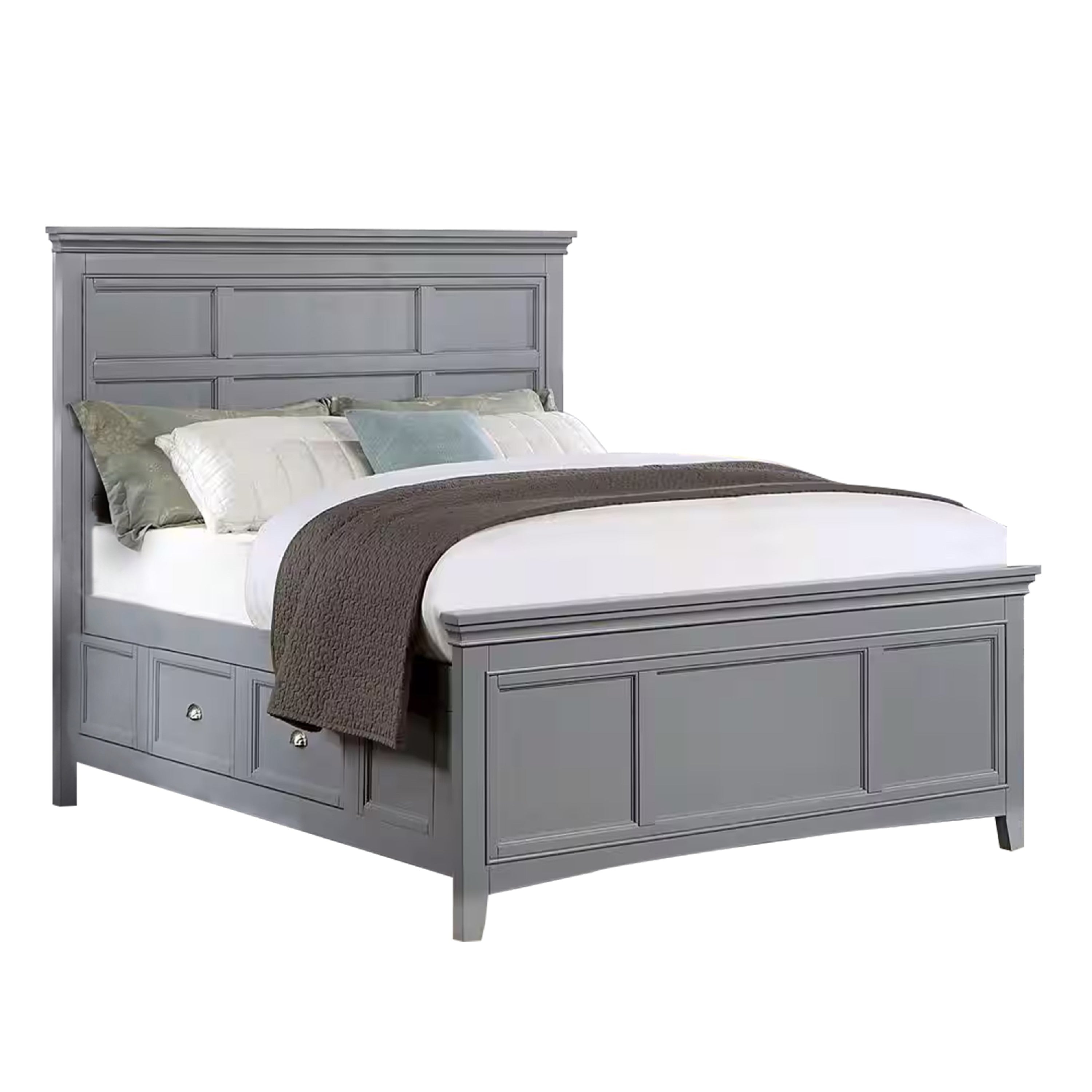 Lile Full Bed With Crown Moulding Storage Drawers Gray Solid Wood