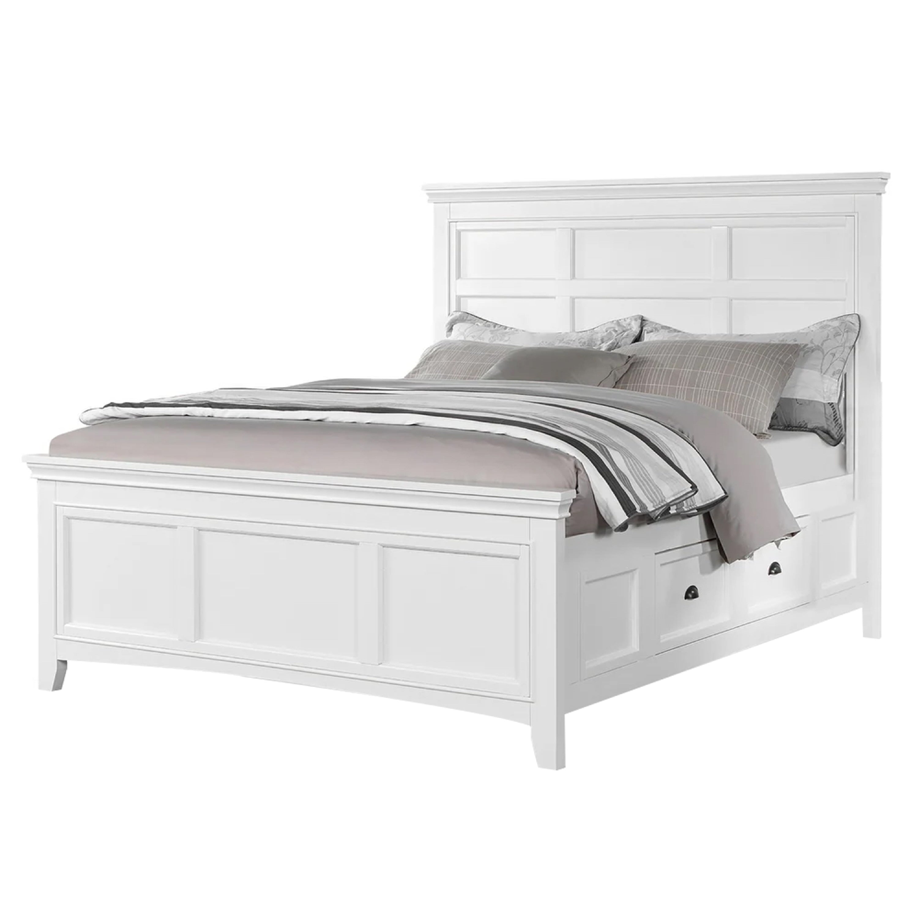 Lile Twin Bed With Side Rail Storage Crown Molded Details White Wood