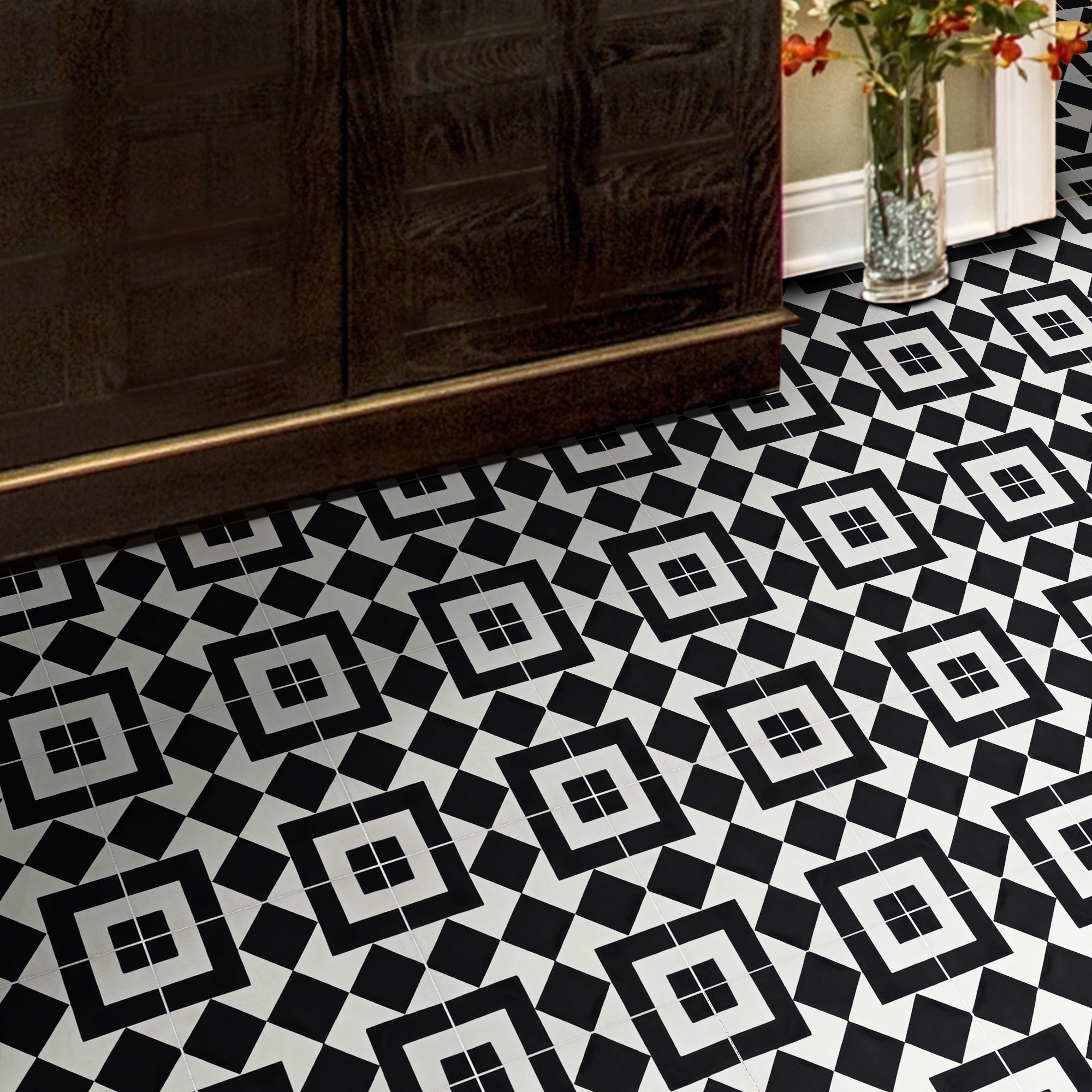 Lile In Black And White Handmade 8X8 In Moroccan Tile Pack Of 12