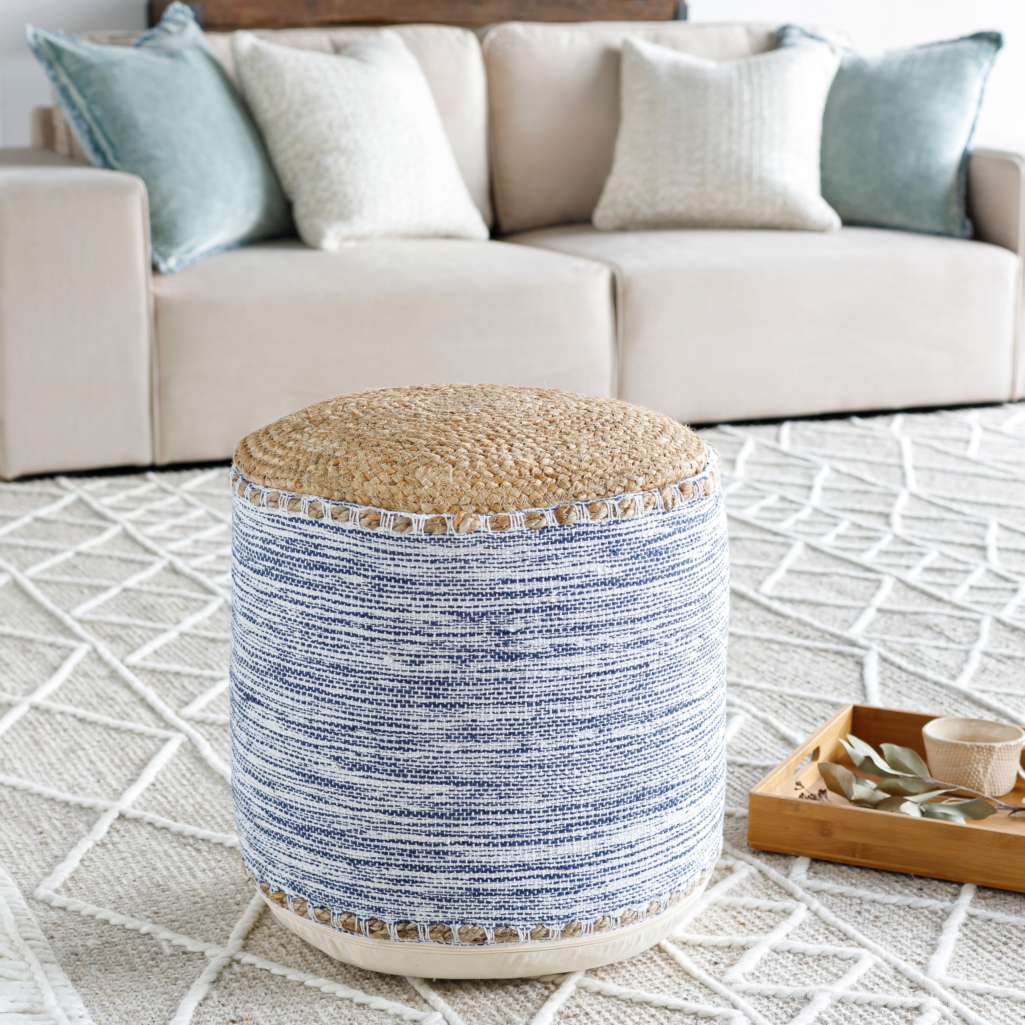 Lilia Coastal 18 Inch Cylinder Pouf