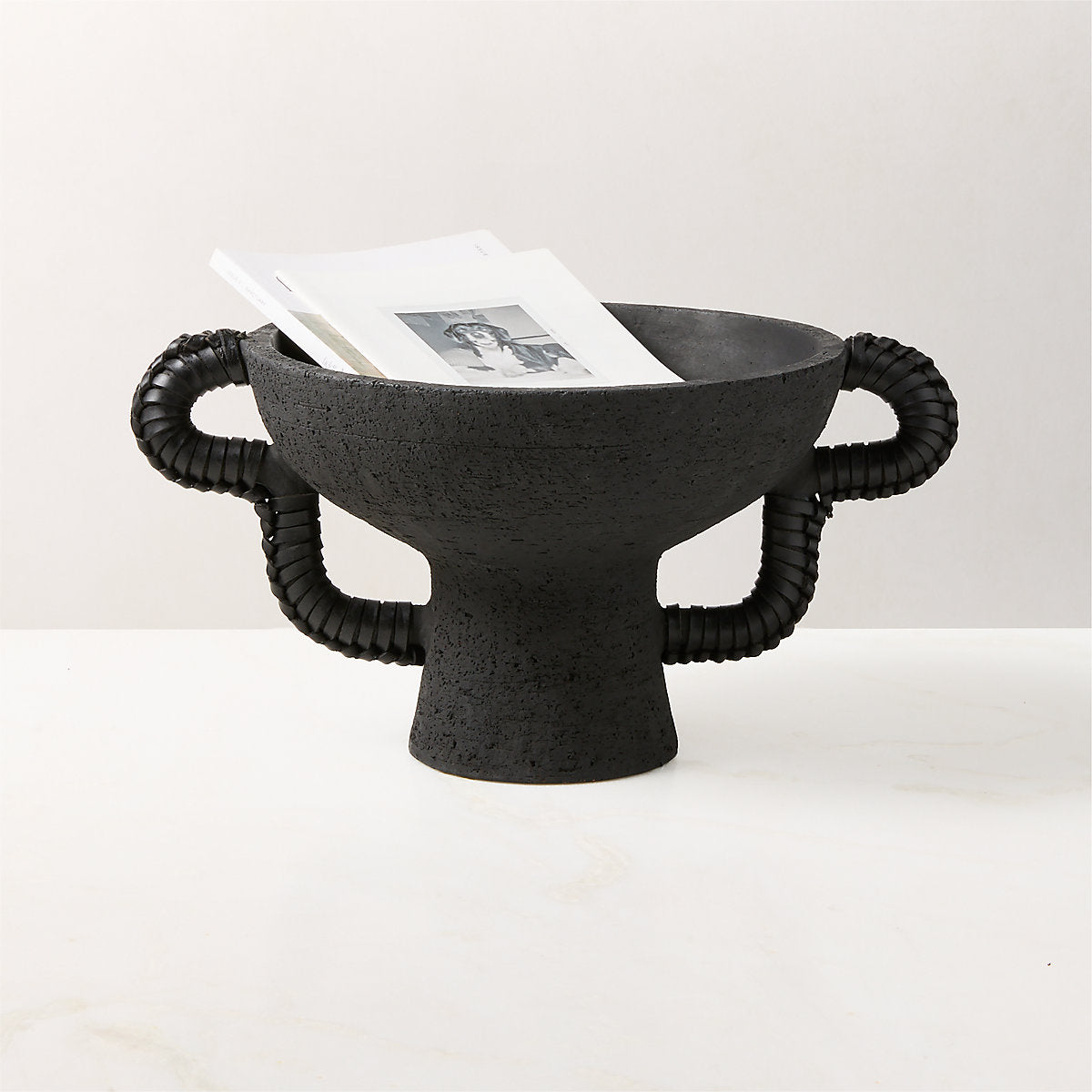 Lilith Black Ceramic Vase with Leather Handles