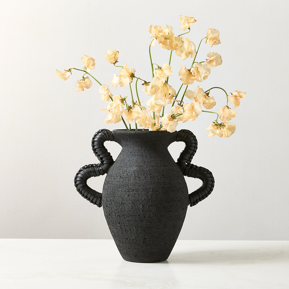 Lilith Black Ceramic Pedestal Bowl with Leather Handles