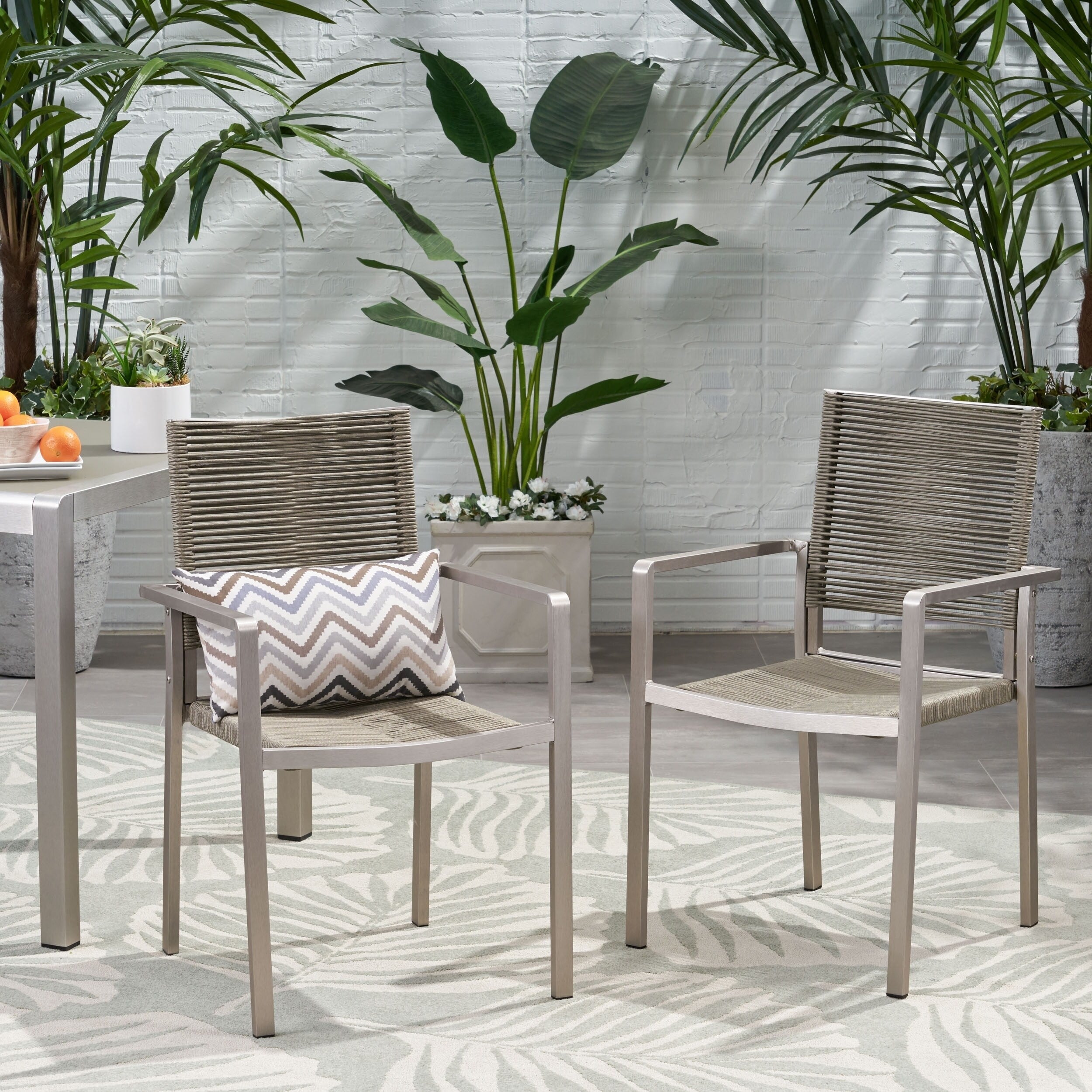 Lillian Outdoor Modern Aluminum Dining Chair With Rope Seat Set Of 2 By Christopher Knight Home