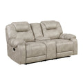Lily Manual Reclining Loveseat W Center Console Polished Pewter Gray