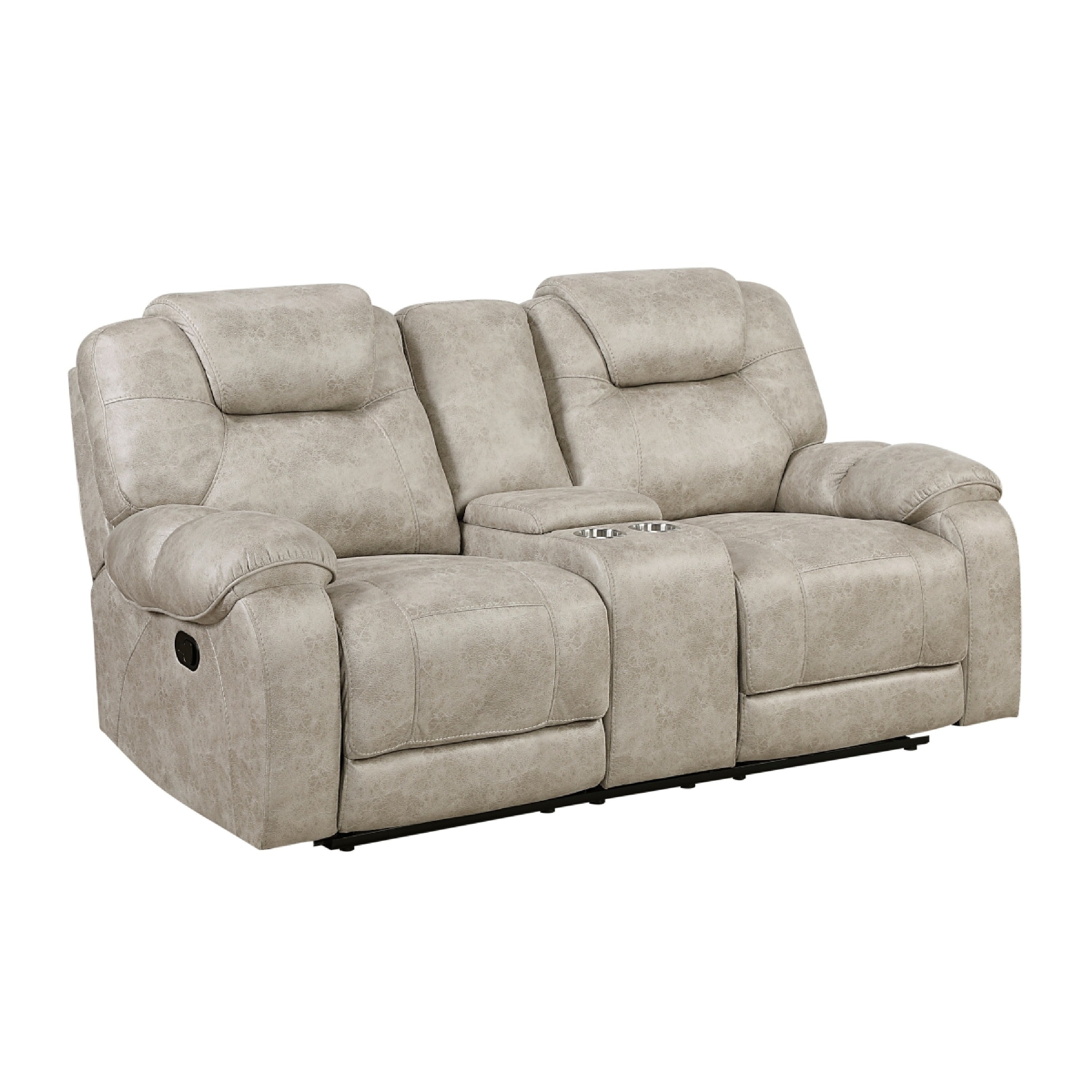 Lily Manual Reclining Loveseat W Center Console Polished Pewter Gray