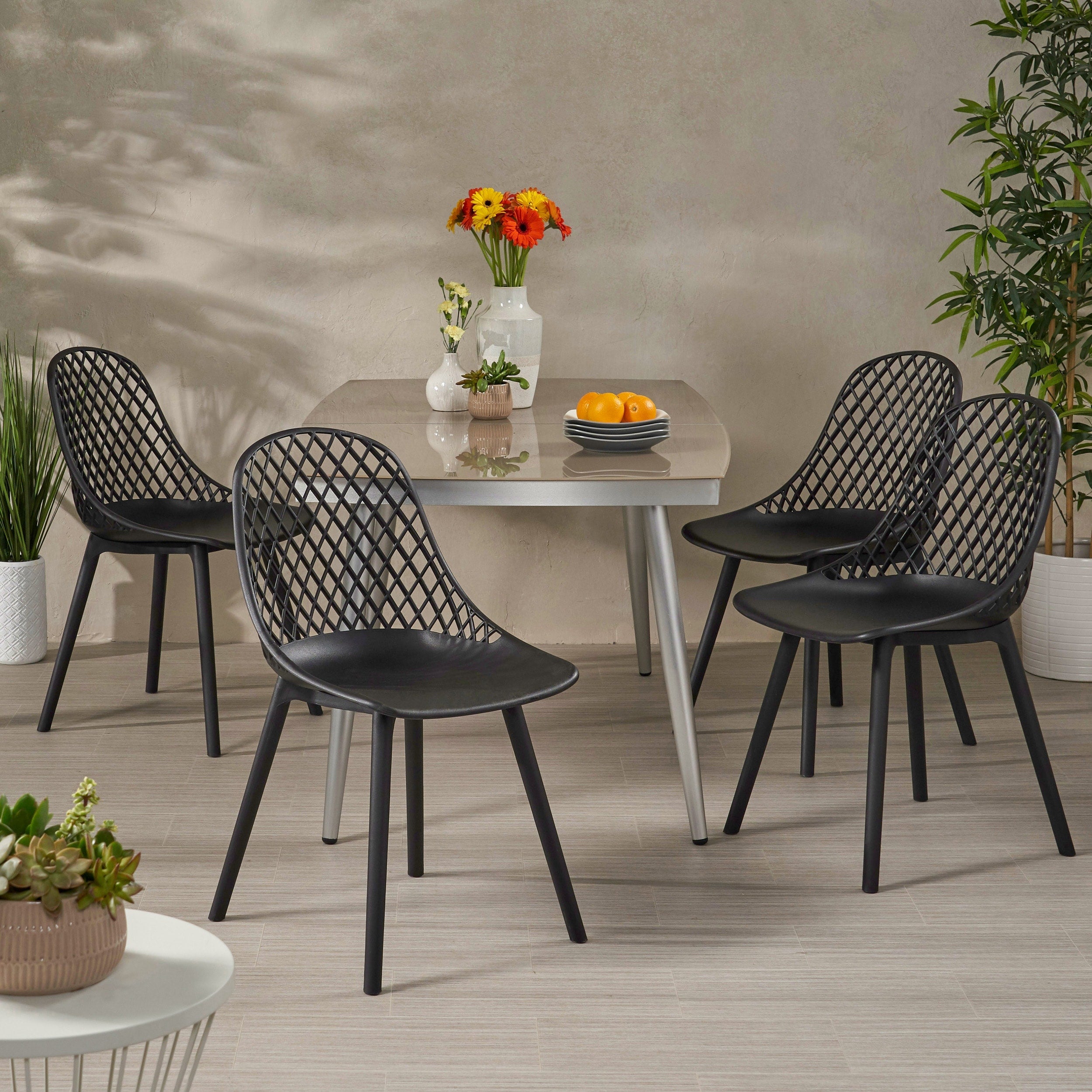Lily Outdoor Modern Dining Chair Set Of 4 By Christopher Knight Home 18.00 W X 21.50 L X 33.20 H