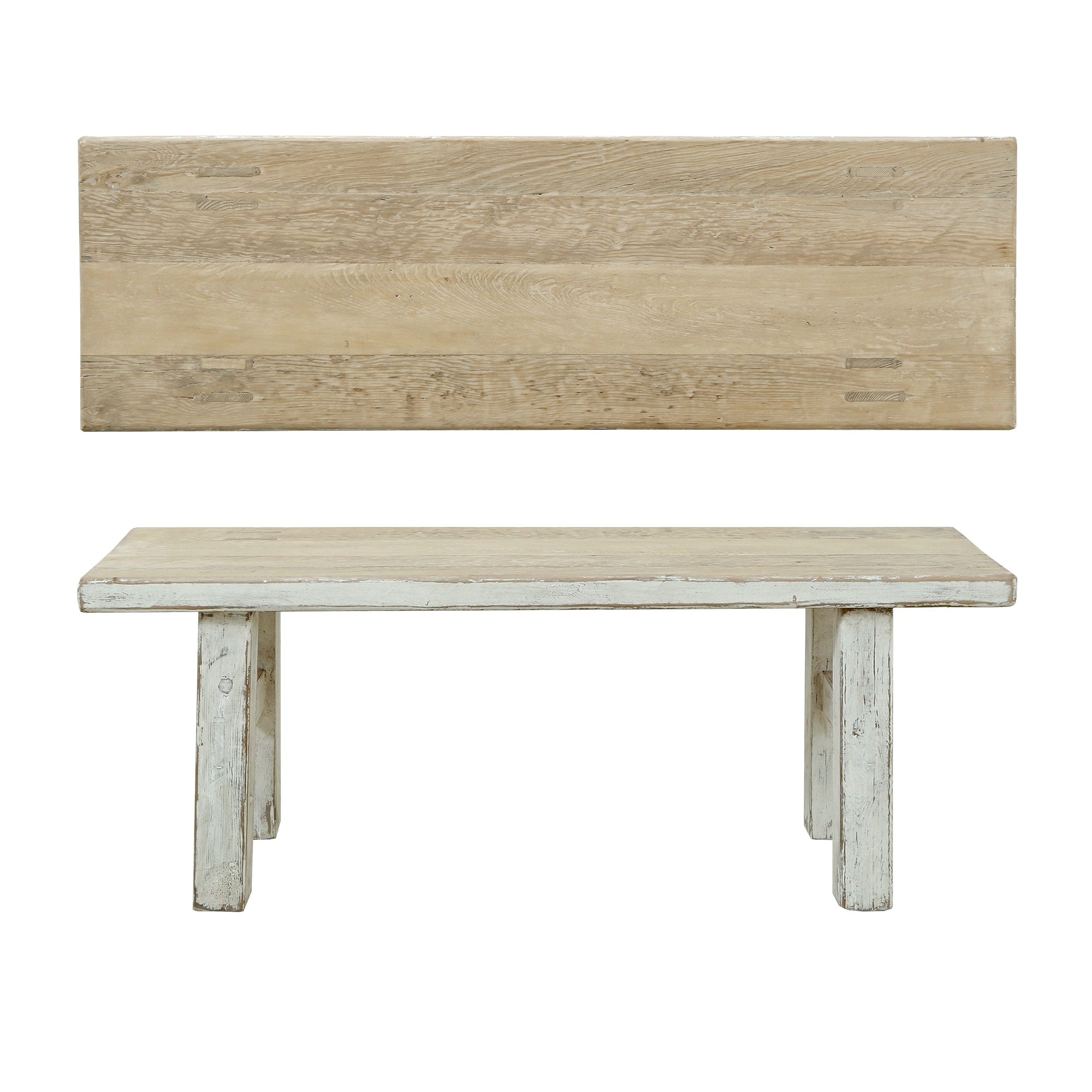 Amalfi Old Pine Wood Bench 47 Inch Long Antique Off White Finish