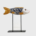 Lilys Living Wooden Carving Fish With Iron Stand Small 7 Inch Tall Blue