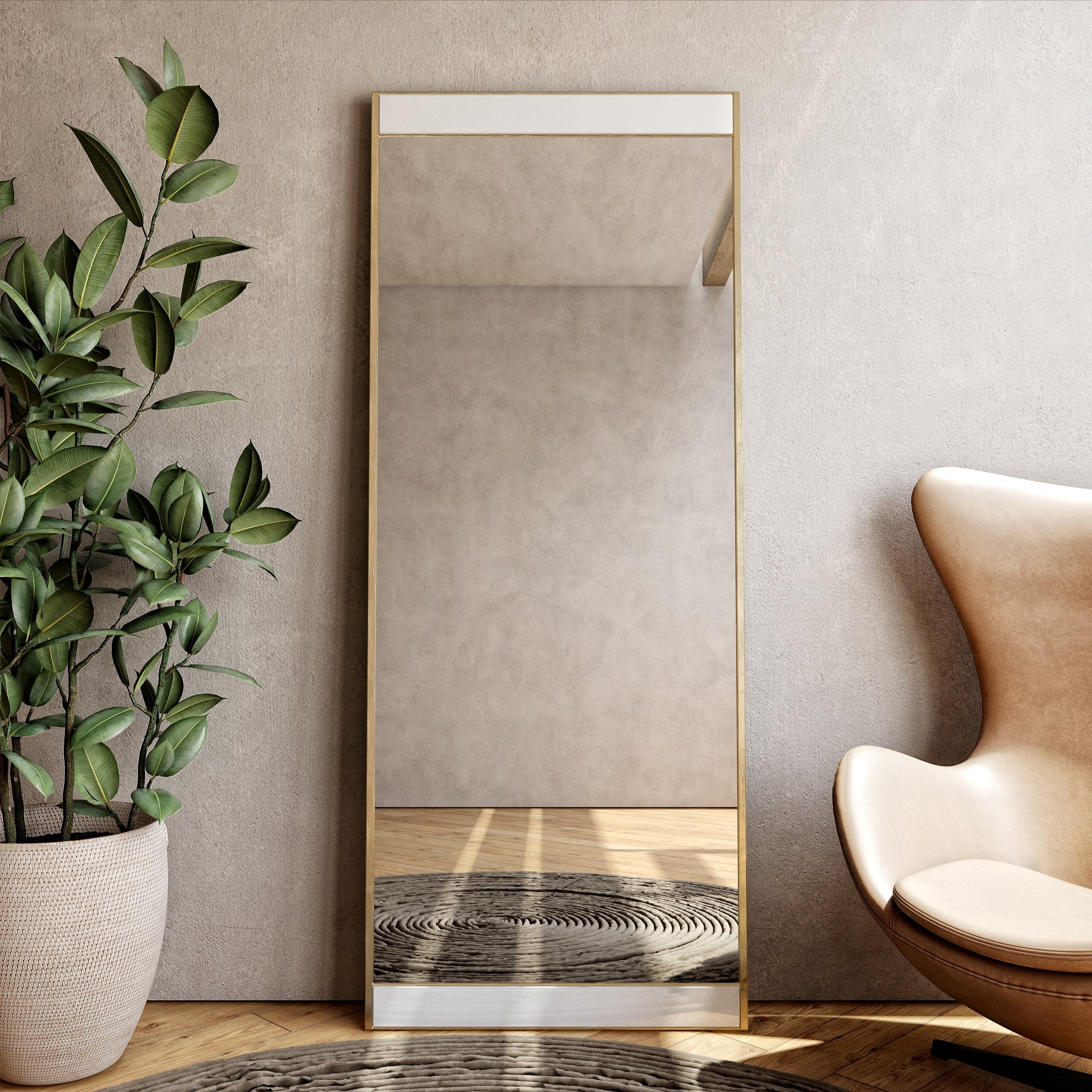 Lina Modern Floor Mirror Gold With Marble 70 H X 28 W X 2 D