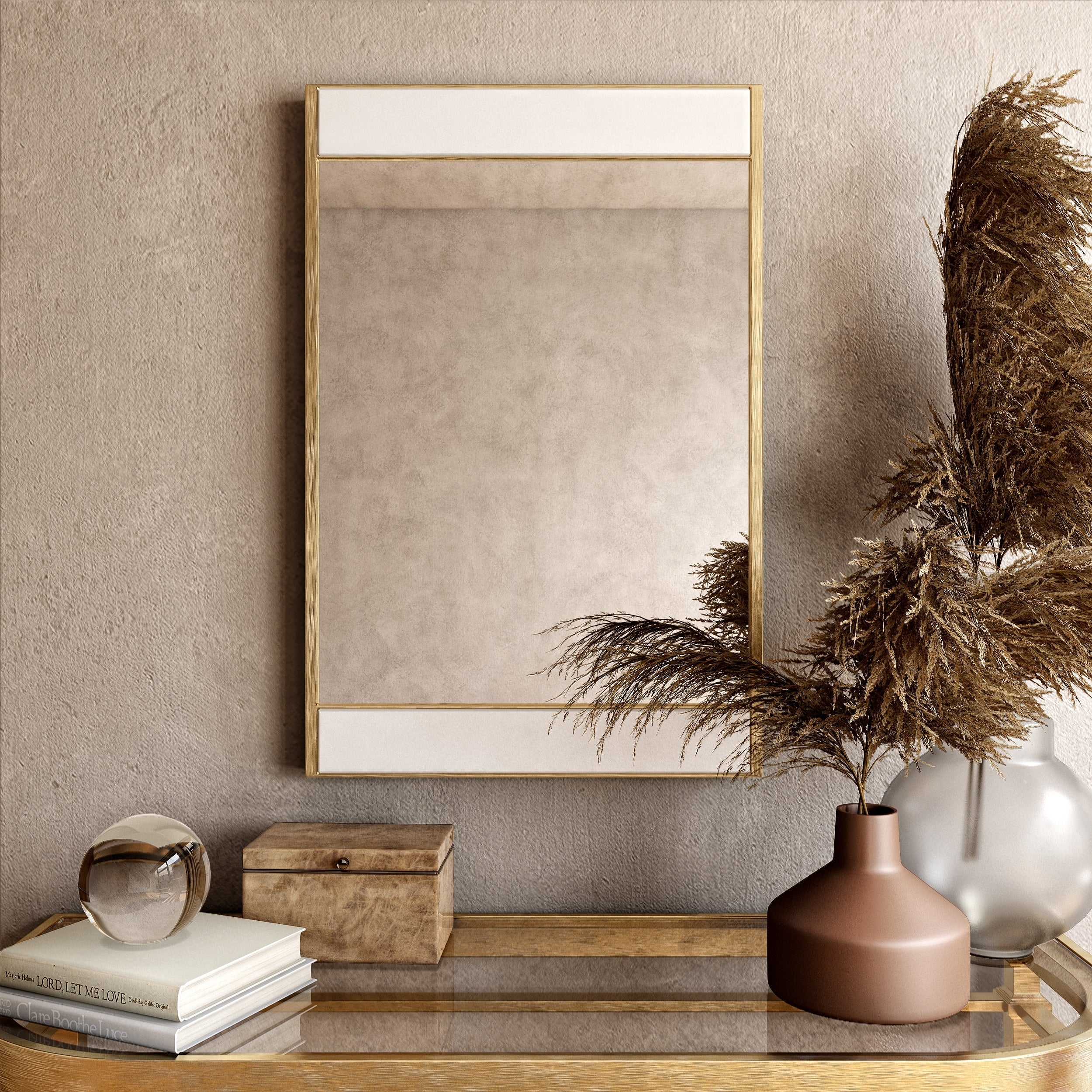 Lina Modern Wall Mirror Gold With Marble 32 H X 21 W X 2 D
