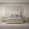 Linden Oak Upholstered Wood 3 Piece Bedroom Set Nightstands
