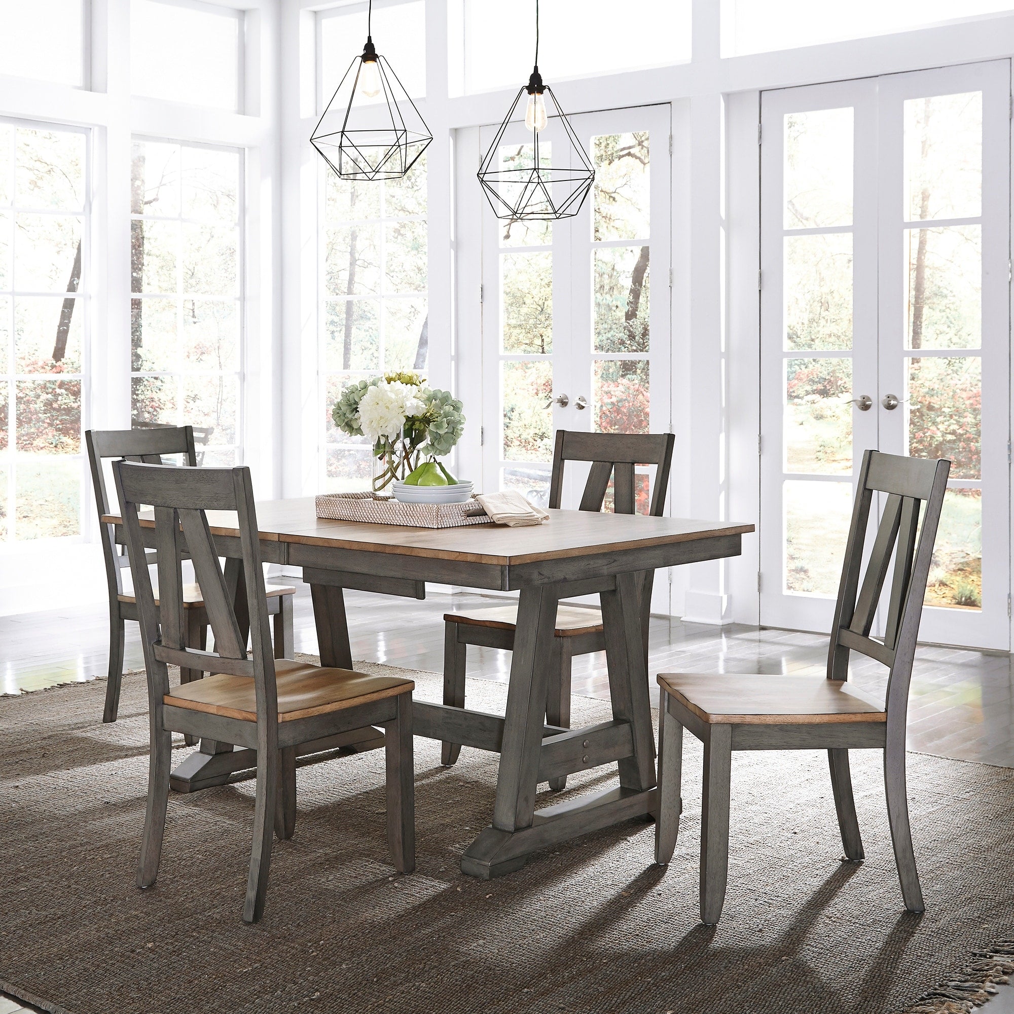 Lindsey Farm Grey And Sandstone 5 Piece Trestle Table Set
