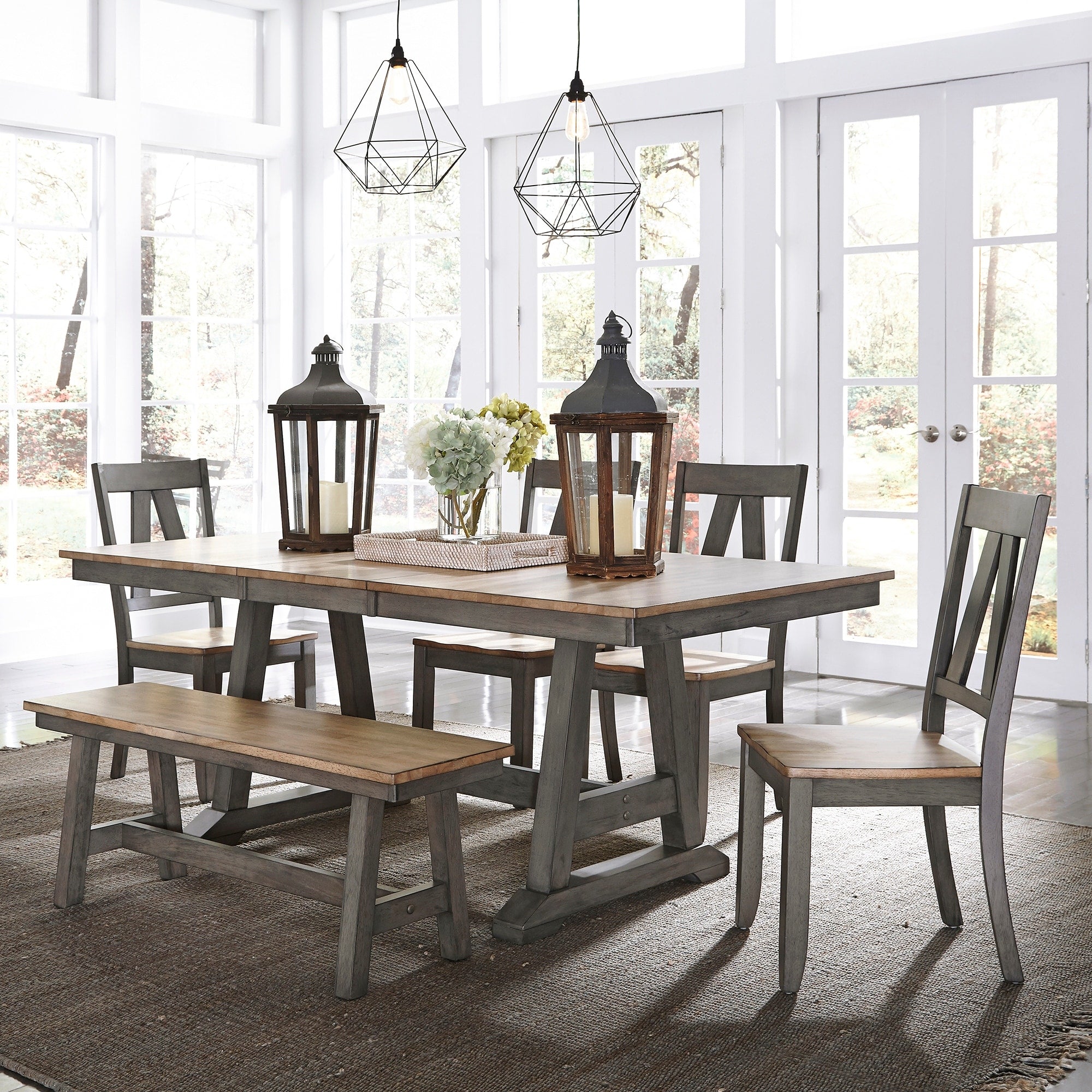 Lindsey Farm Grey And Sandstone 6 Piece Trestle Table Set