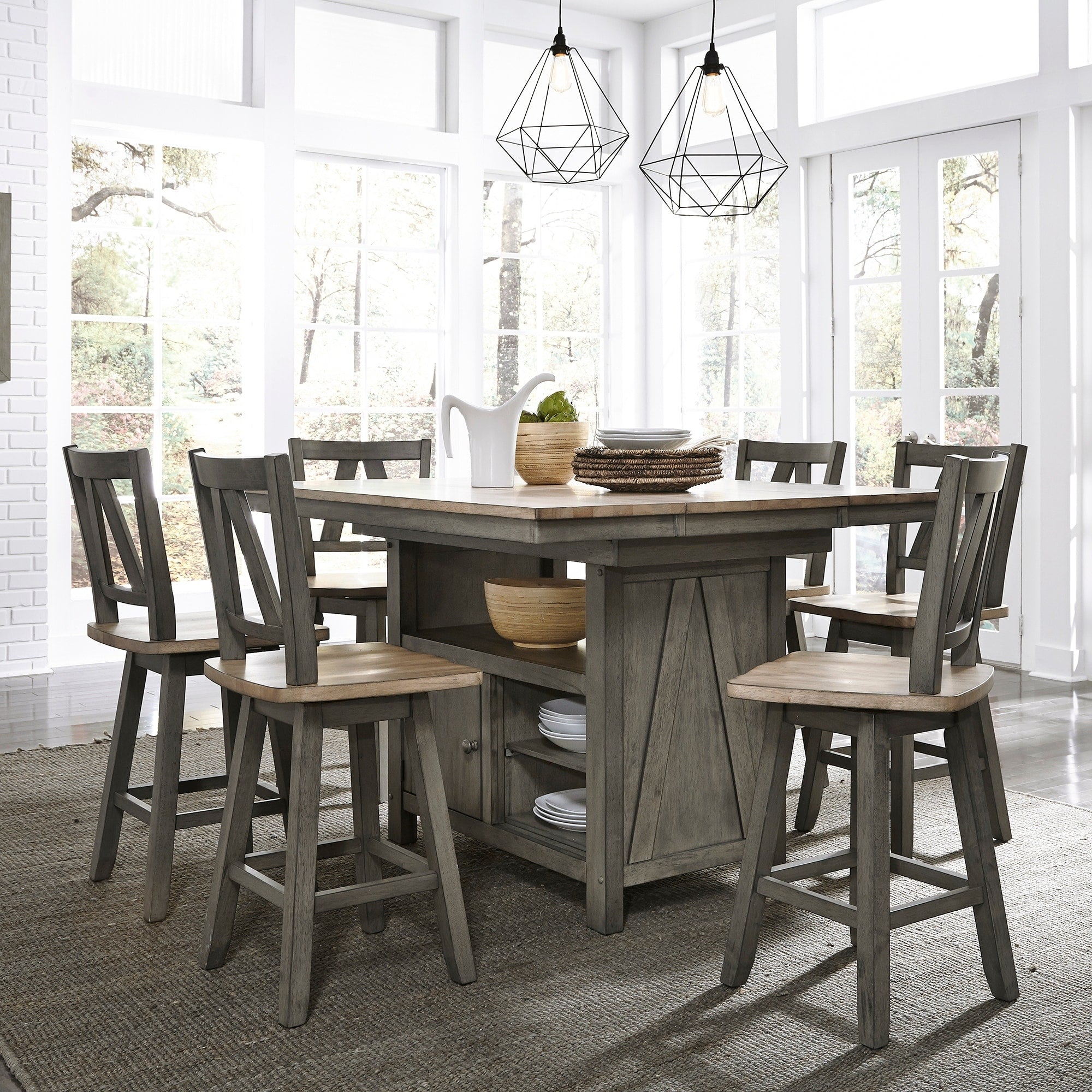 Lindsey Farm Grey And Sandstone 7 Piece Gathering Table Set