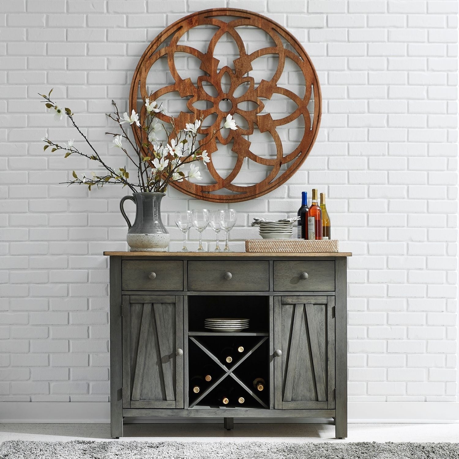 Lindsey Farm Grey And Sandstone 3 Drawer Server