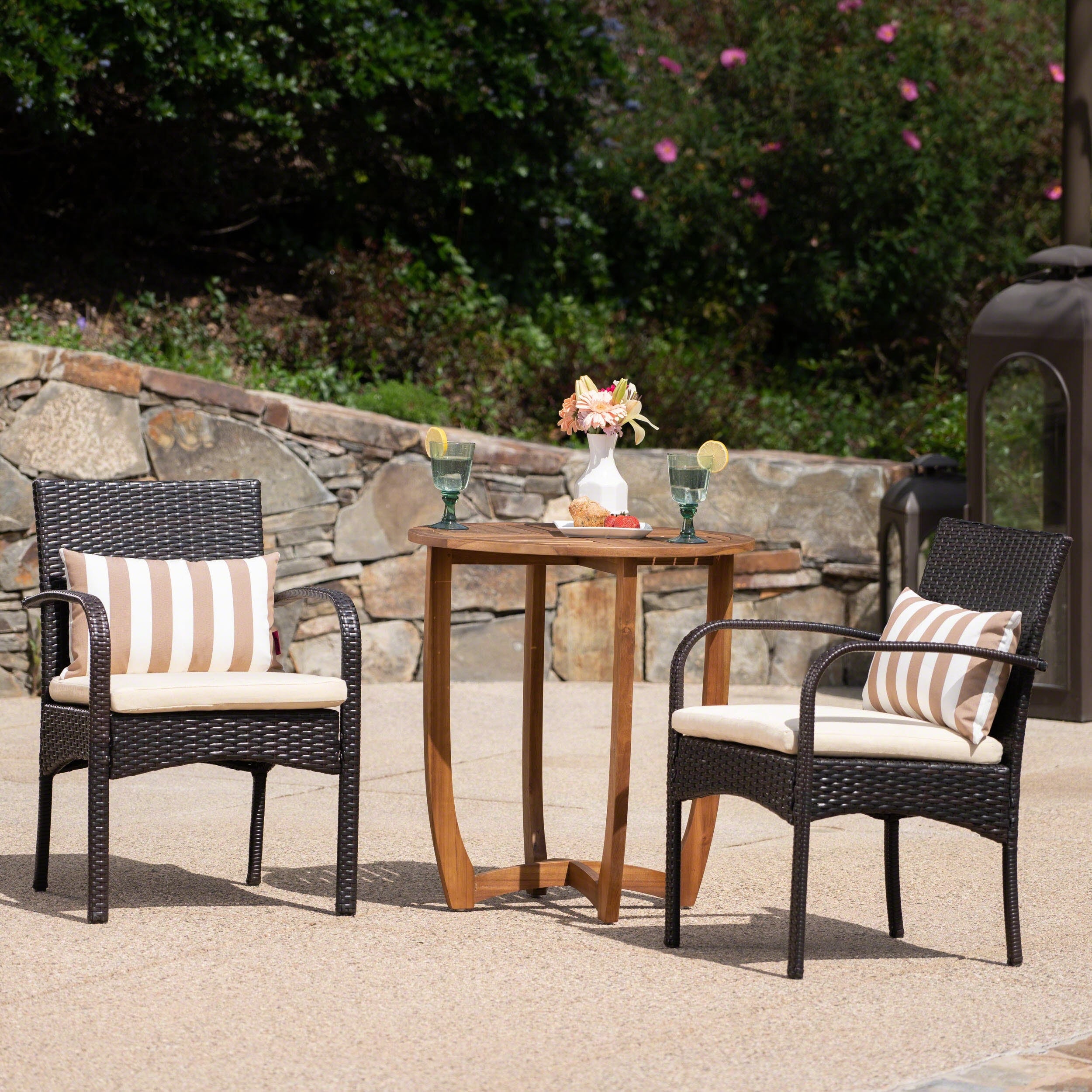Lindy Outdoor 3 Piece Wicker Bistro Set By Christopher Knight Home