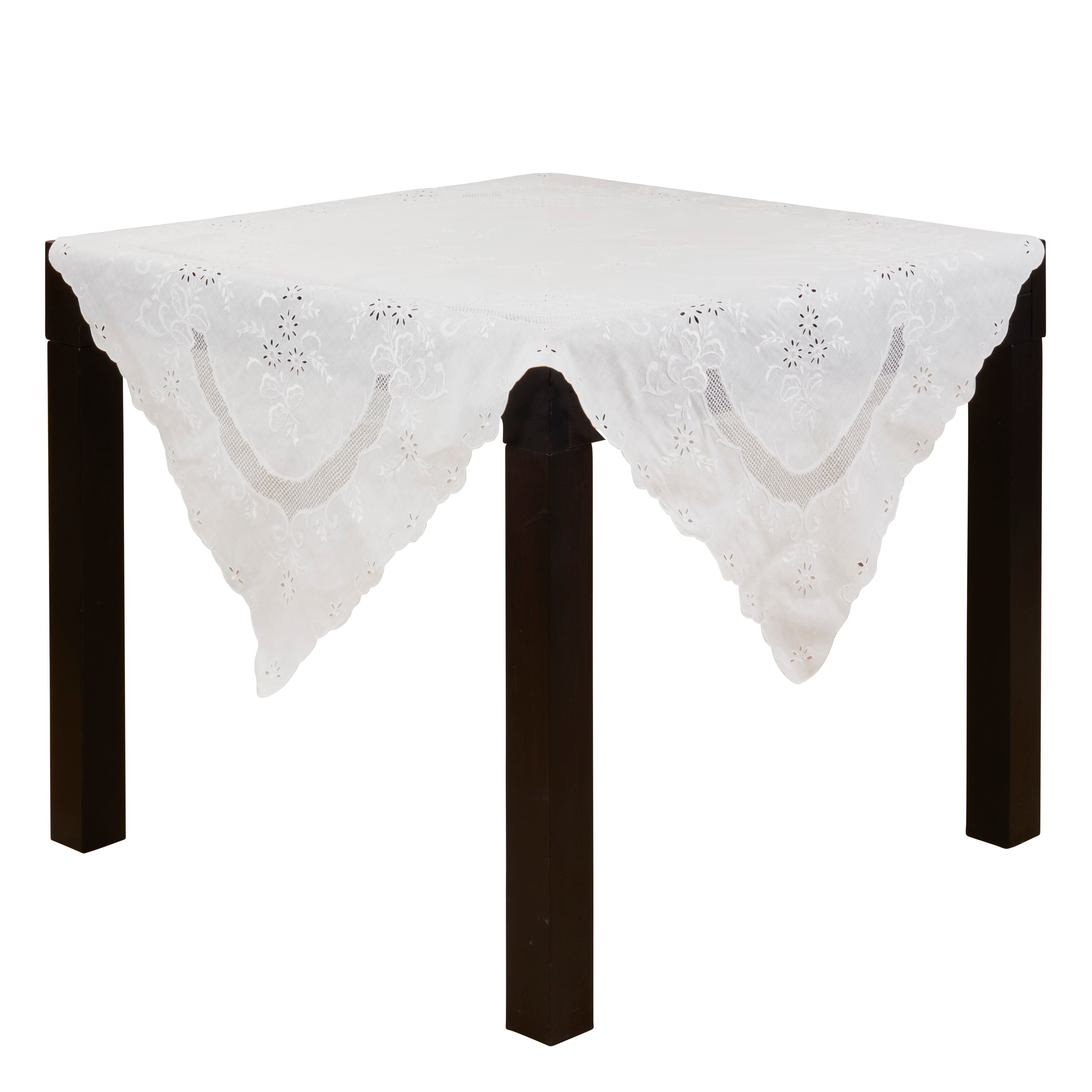 Linen Cutwork Lace Tablecloth Decorative Non Reversible Unlined Tablecloth With Scalloped Edges 54