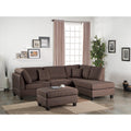 Linen Fabric 3 Pieces Sectional In Chocolate Brown