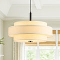 Linen Fabric Tiered Drum 3 Light Hanging Coastal Pendant 23.6 In